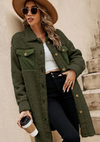 Collared Neck Long Sleeve Longline Teddy Jacket (24)