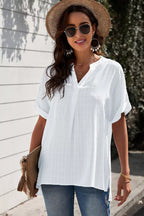 Notched Short Sleeve Blouse (10)