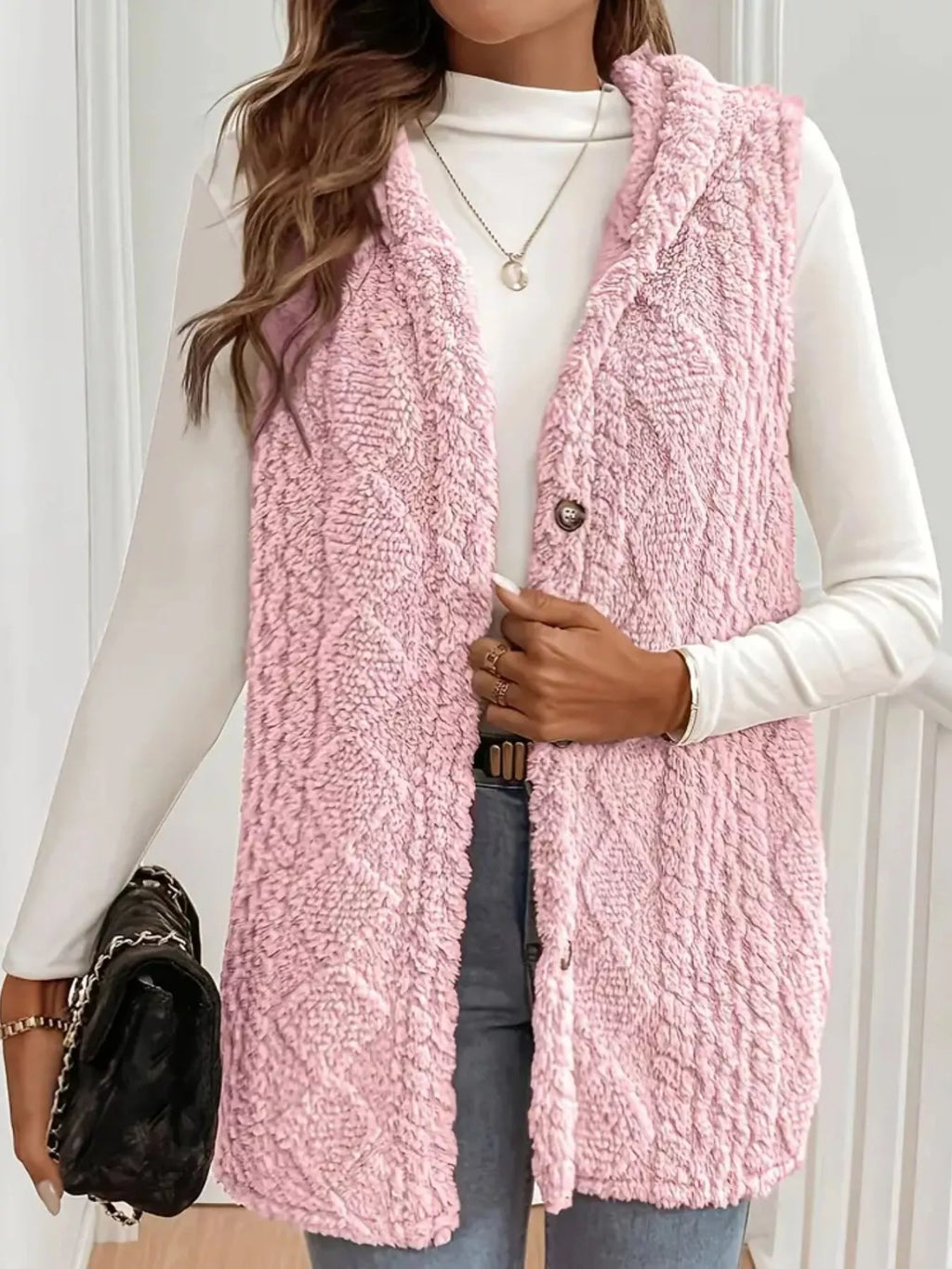 Button-down Sherpa Hooded Vest Coat (17)