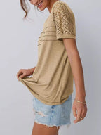 Lace Short Sleeve Round Neck T-shirt (4)