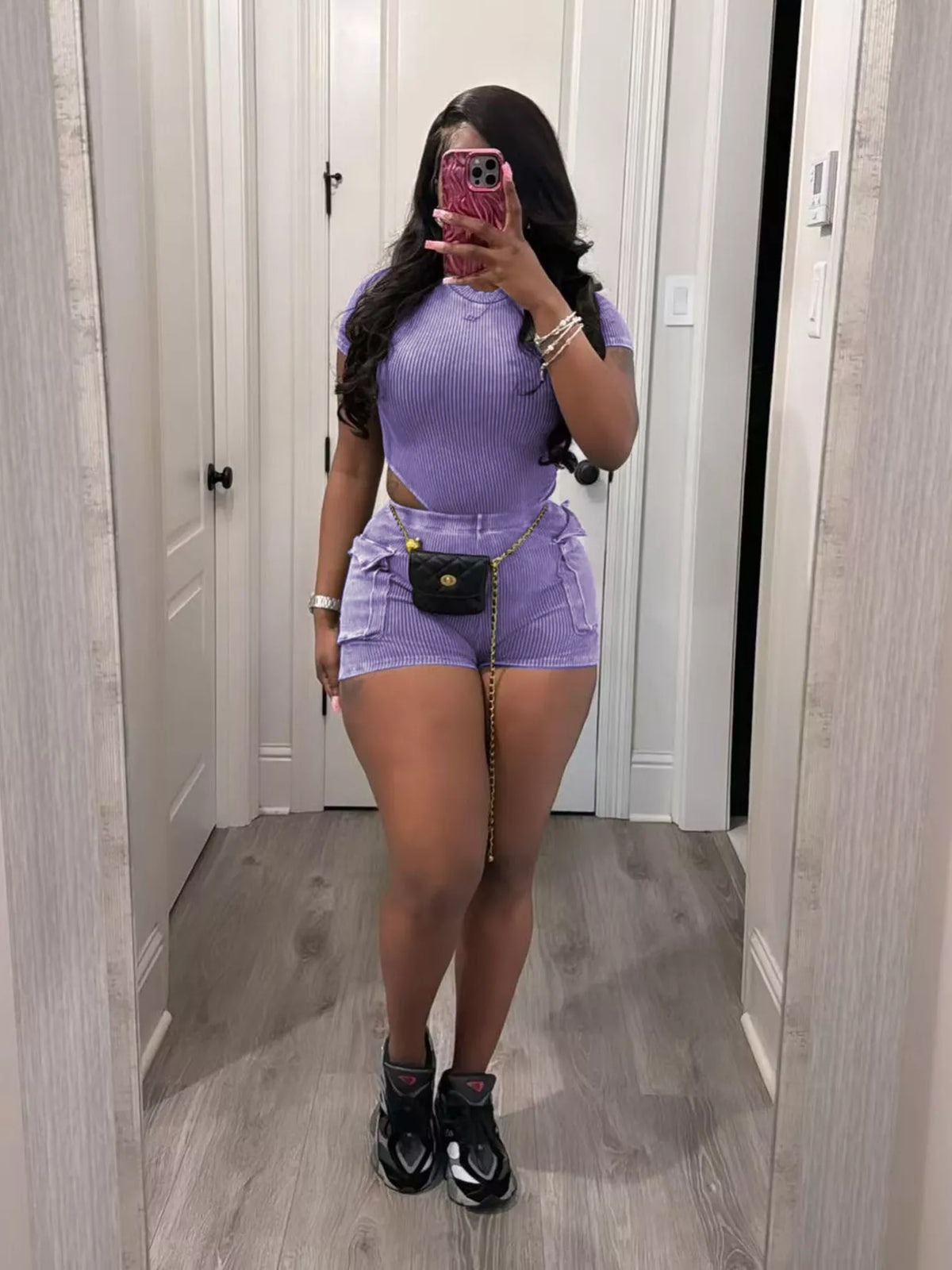 Ribbed Knit Bodysuit Shorts Set (14)