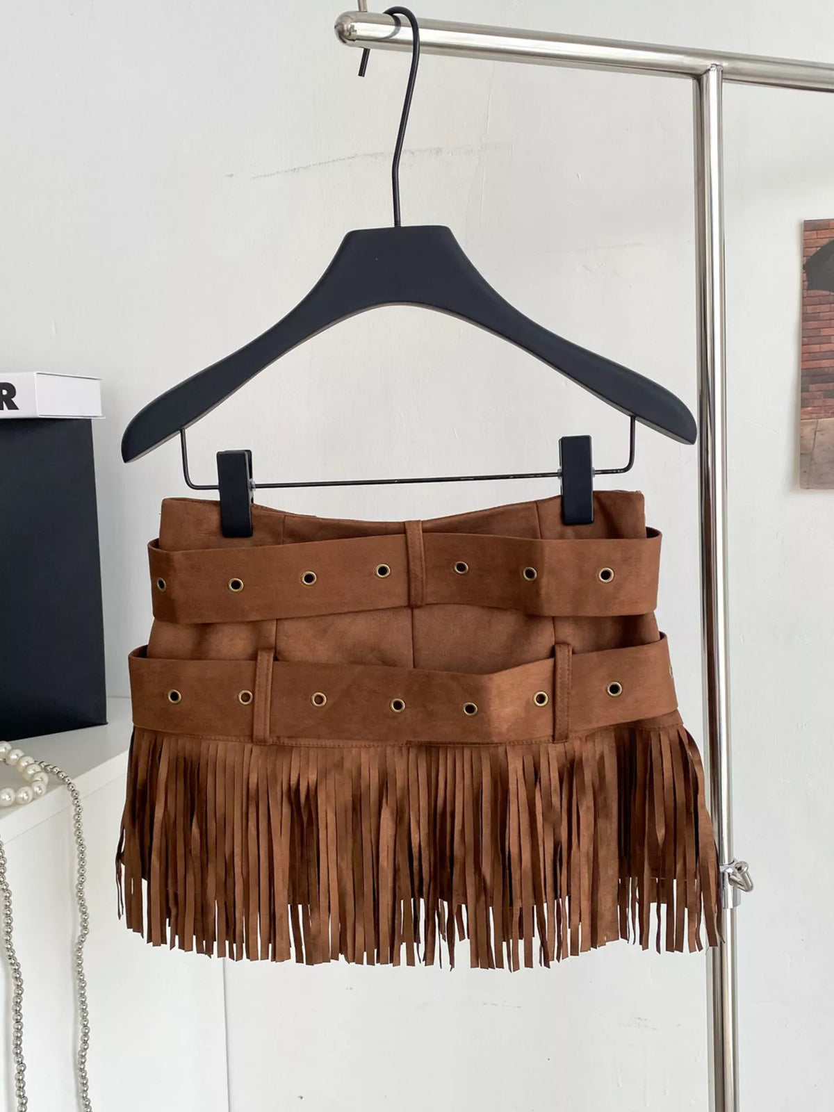 Fringe Belted Mini Skirt (2)