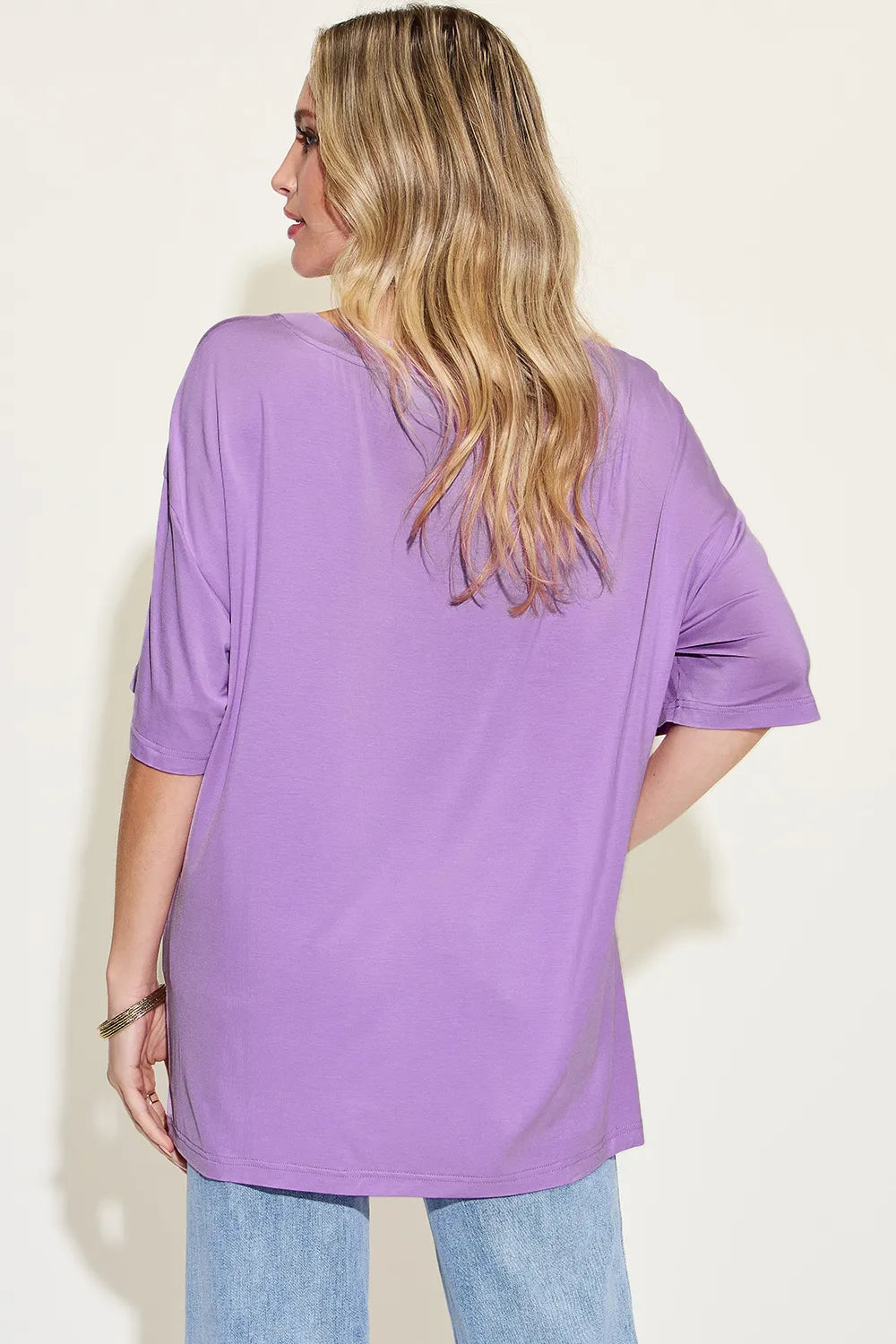 Full Size Bamboo V-neck Drop Shoulder T-shirt (20)