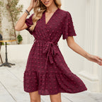 Solid Color V-neck Lace Dress photo 1