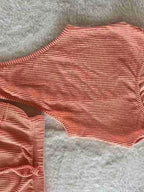 Ribbed Knit Bodysuit Drawstring Skirt Set (13)