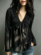 Tie-front Flare Sleeve Blouse (11)
