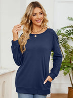 Ruched Shoulder Round Neck Long Sleeve Sweatshirt (19)