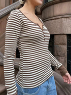 Striped Long Sleeve Henley T-shirt (2)