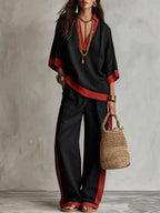 Full Size Contrast Trim Top Wide Leg Pants Set Plus (14)