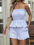 Striped Strapless Peplum Top Shorts Two-piece Set