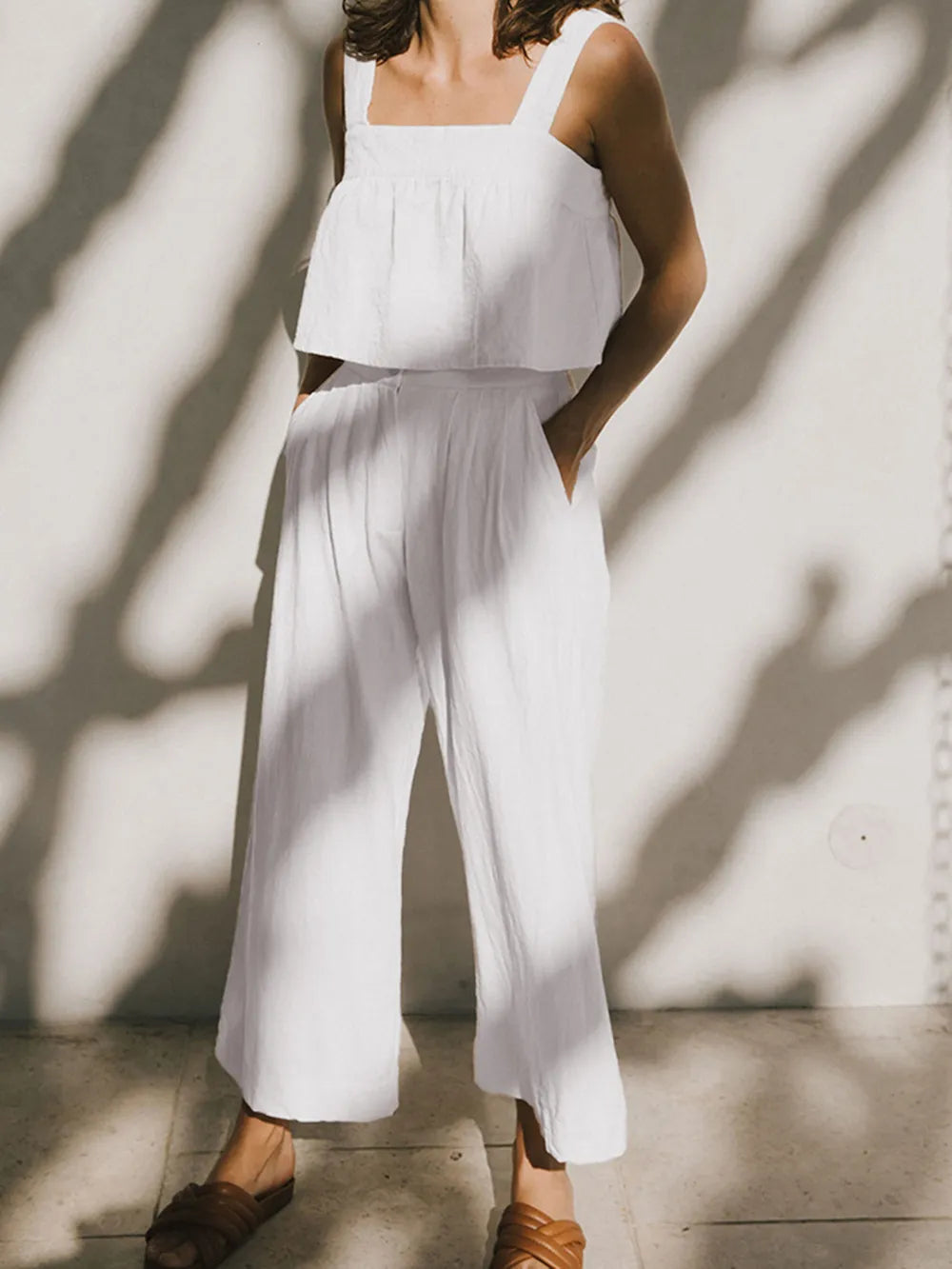 Square Neck Wide Strap Top Pants Set (3)