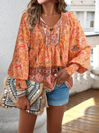 Floral Print Tie Neck Bohemian Blouse (11)