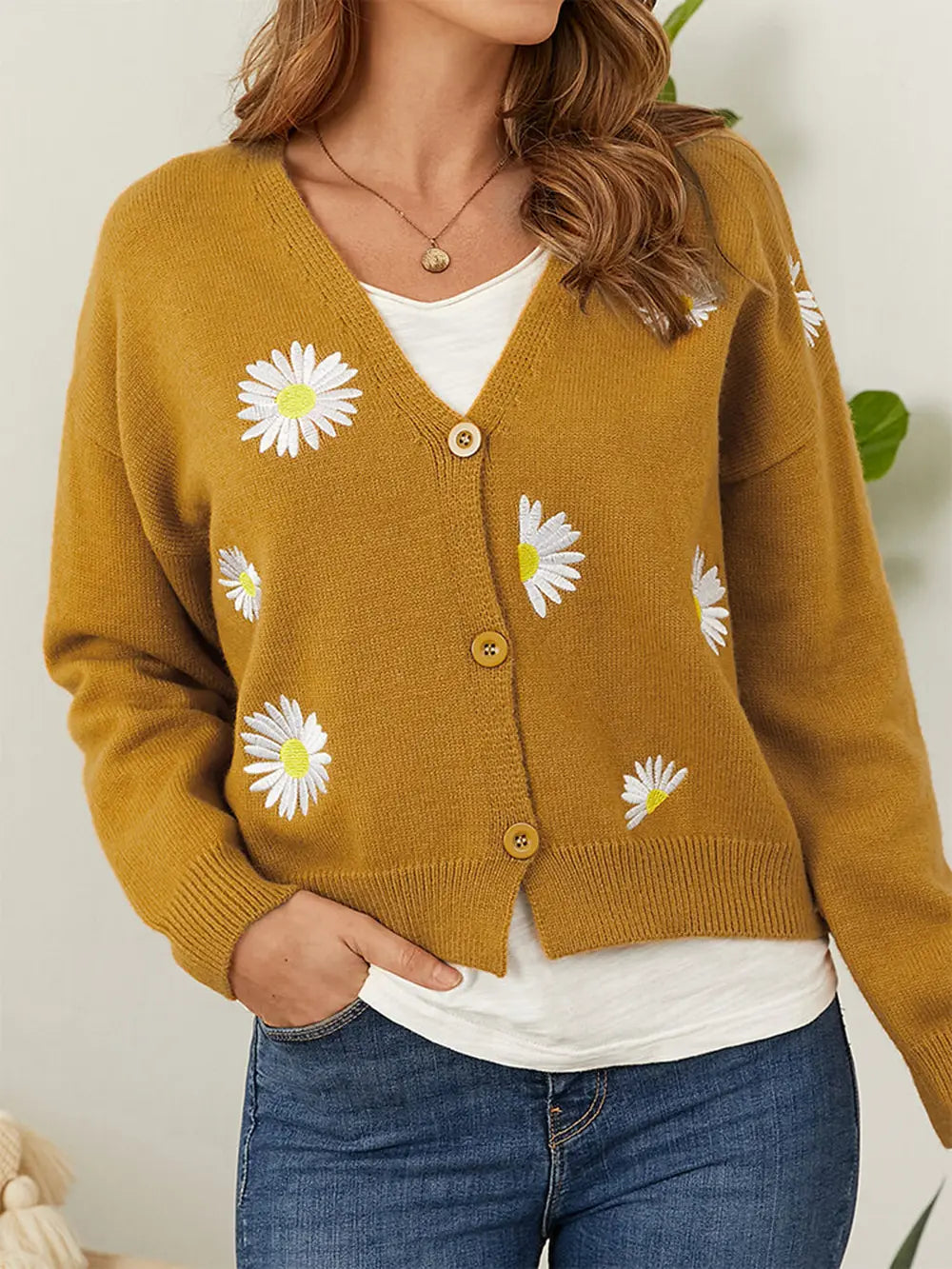 Flower Button Front Dropped Shoulder Cardigan (15)