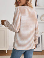 Striped Button Detail Long Sleeve Top (17)