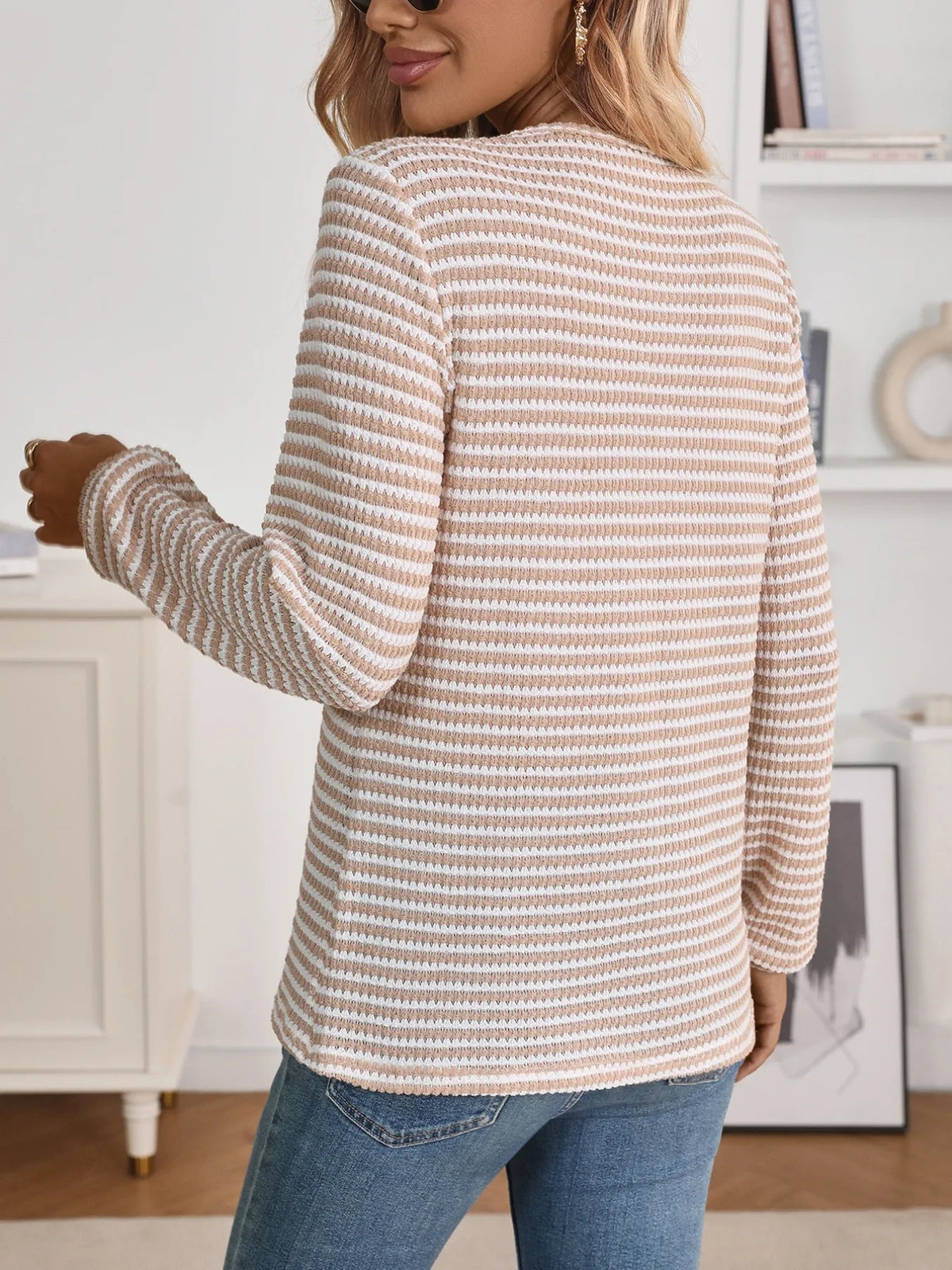 Striped Button Detail Long Sleeve Top (17)