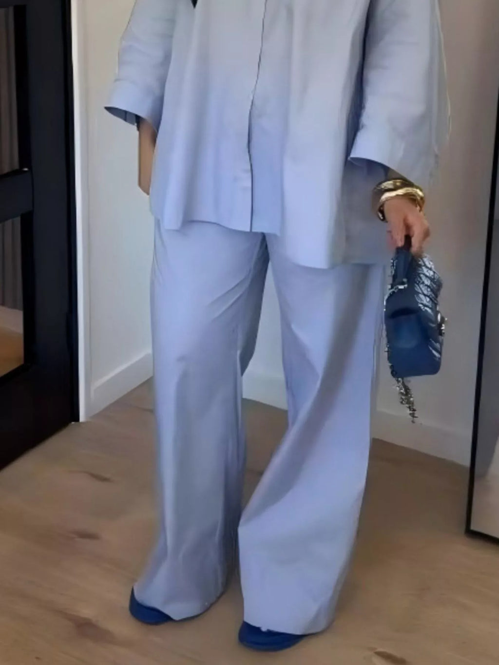 Button-down Shirt Wide-leg Pants Two-piece Set (5)