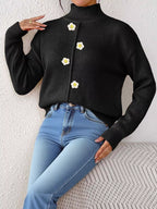 Floral Applique Turtleneck Sweater (10)