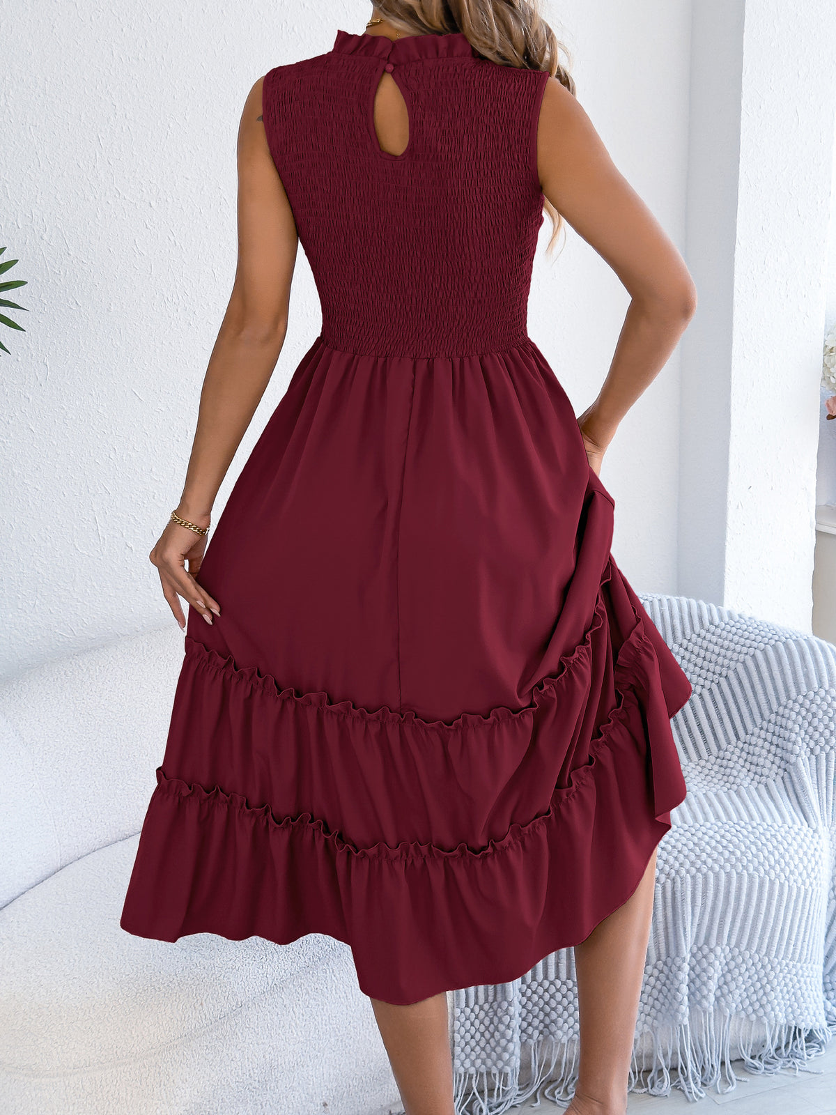 Smocked Sleeveless Tiered Dress (25)