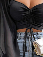 Drawstring Sweetheart Neck Cropped Top (5)