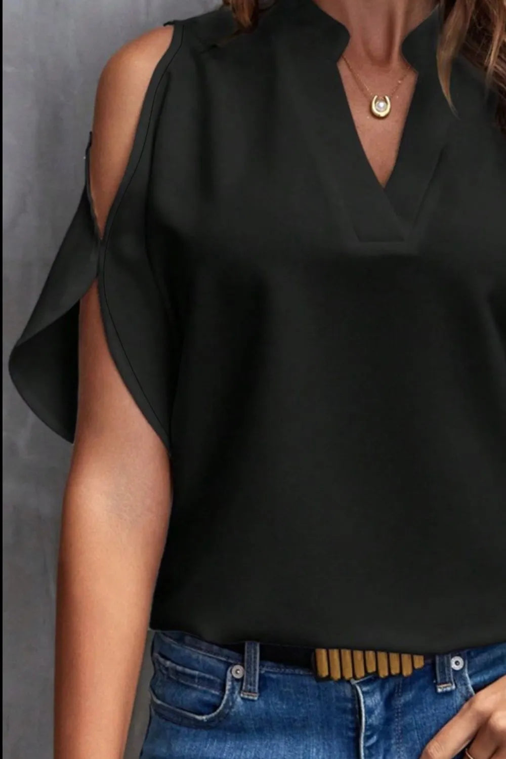 Notched Cold Shoulder Blouse (3)