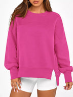 Slit Round Neck Dropped Shoulder Sweatshirt (11)