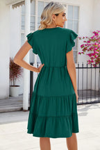 Ruched Notched Cap Sleeve Dress (2)