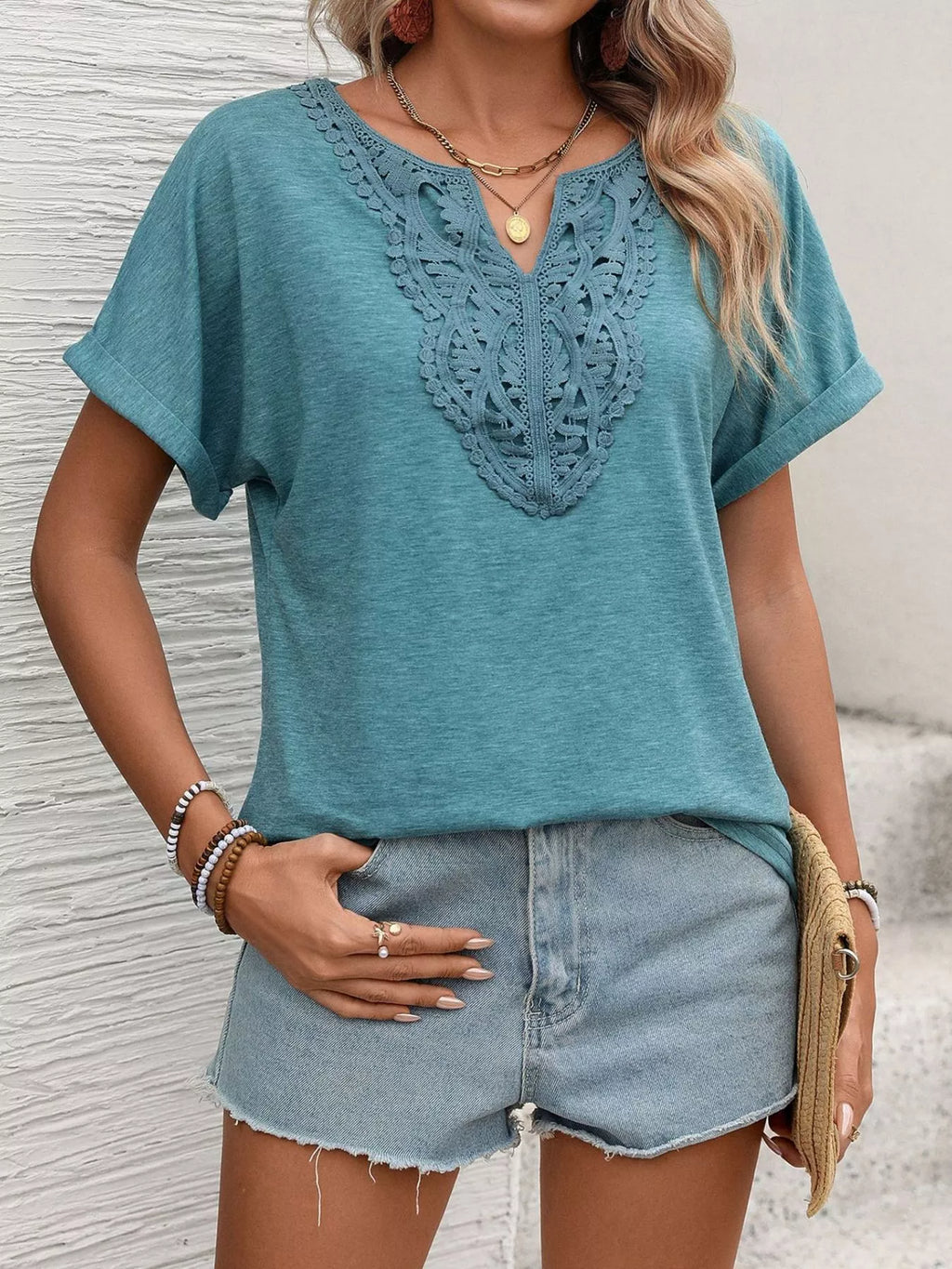 Lace Trim Short Sleeve T-shirt (3)