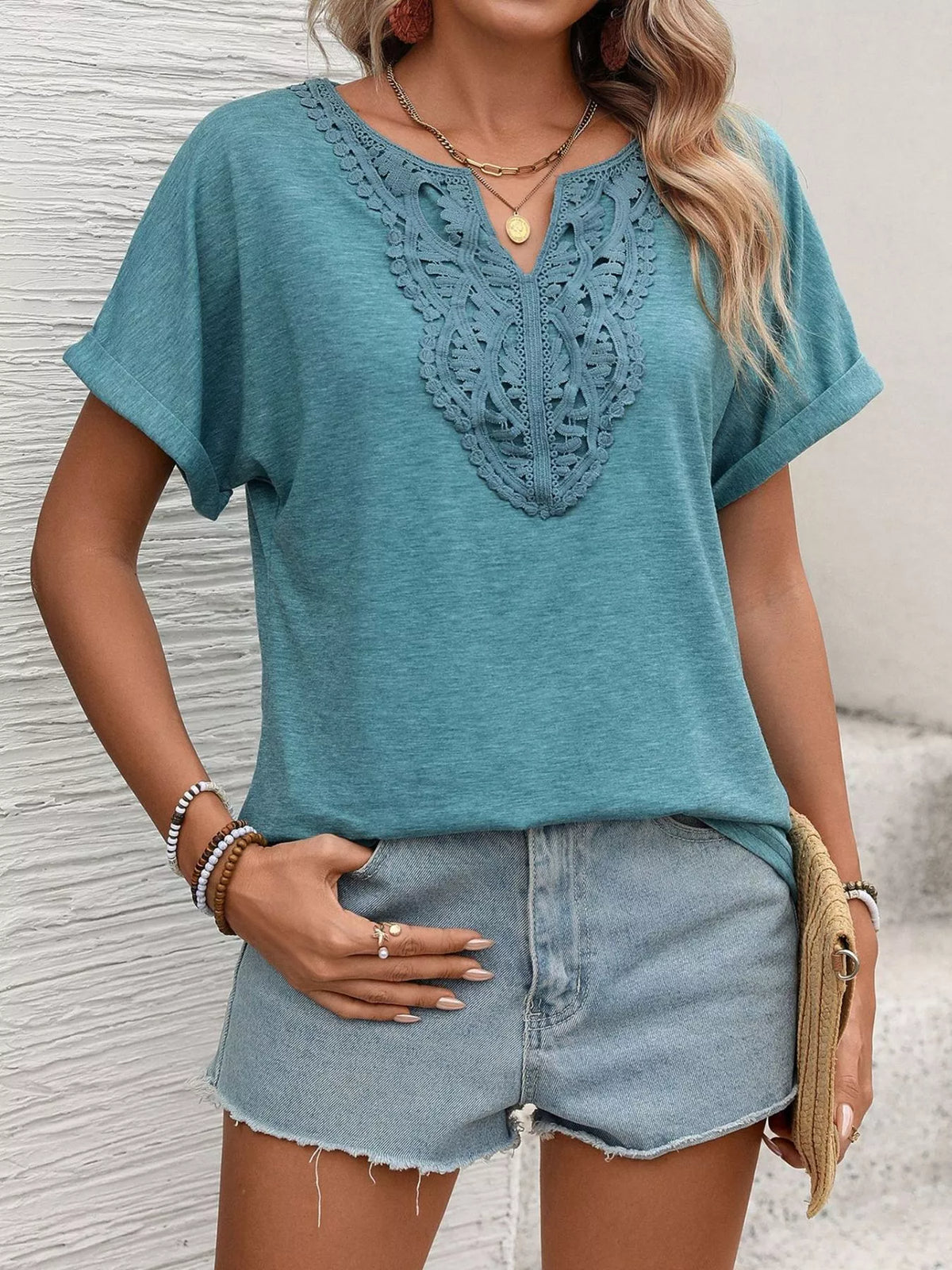 Lace Trim Short Sleeve T-shirt (3)