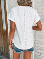 Eyelet Round Neck Short Sleeve T-shirt (3)
