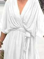 Full Size Flowy Tie Front Midi Dress Flutter Sleeves Plus (21)
