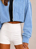 Corduroy Zip Up Cropped Jacket (15)