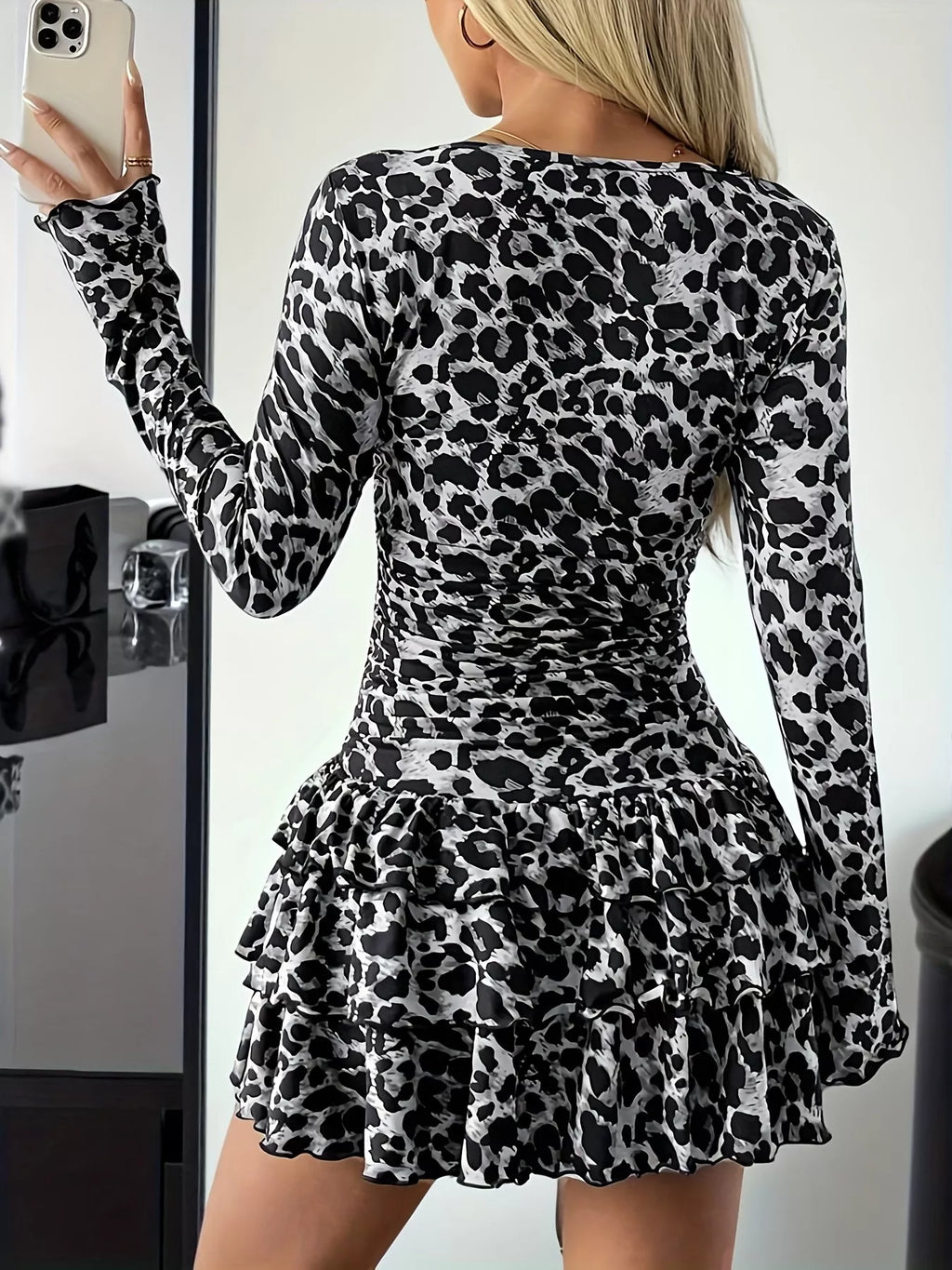 Long Sleeve Ruffled Hem Mini Dress (9)