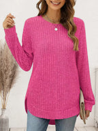 Ribbed Round Neck Long Sleeve T-shirt (11)