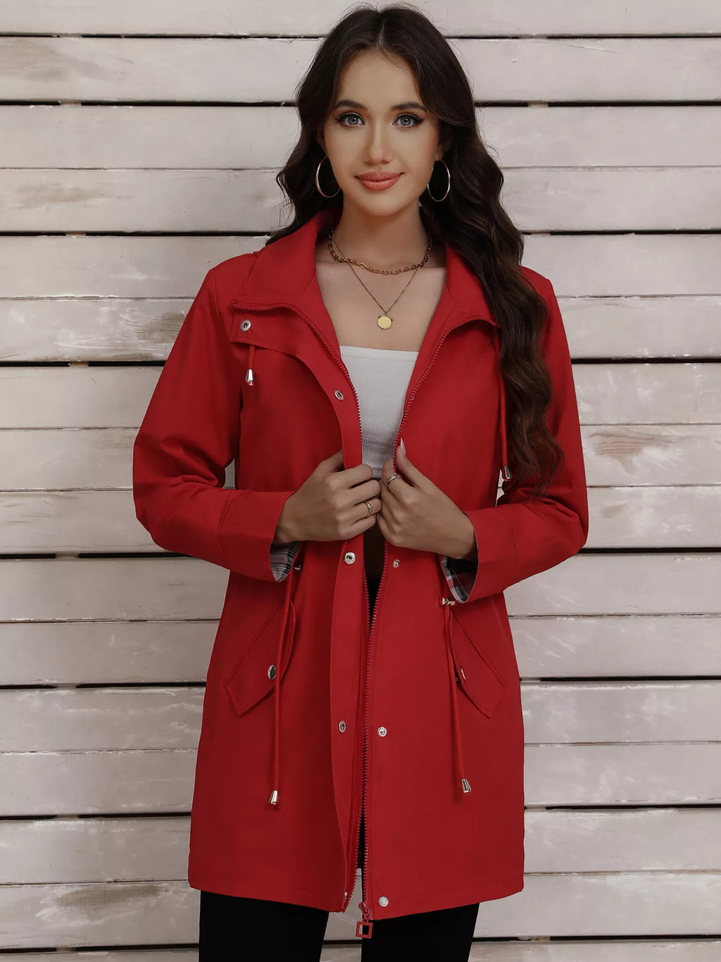 Drawstring Snap-down Trench Coat (16)