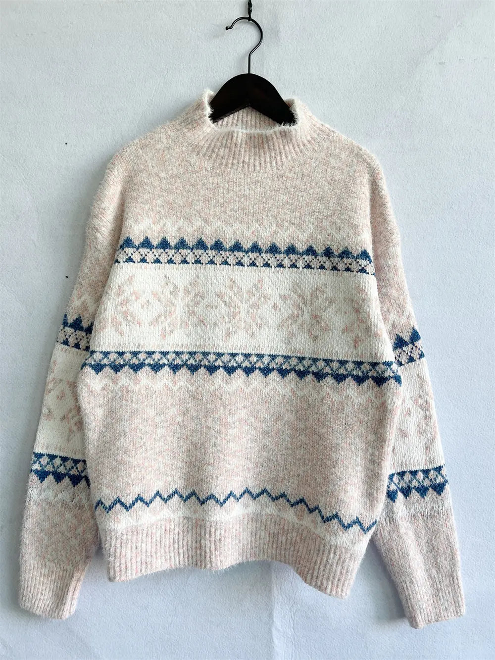 Geometric Mock Neck Dropped Shoulder Sweater (7)