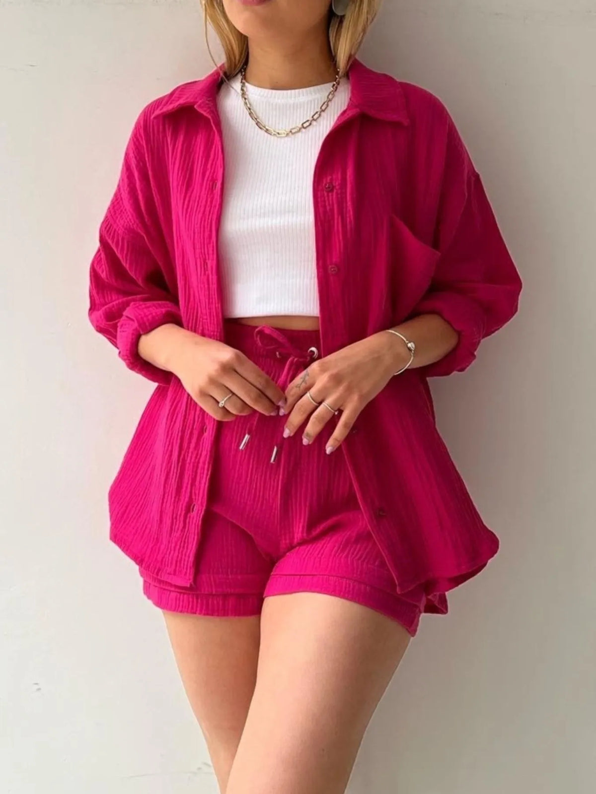 Button Up Shirt Shorts Set (10)