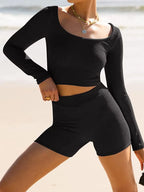 Scoop Neck Long Sleeve Top Shorts Set (6)