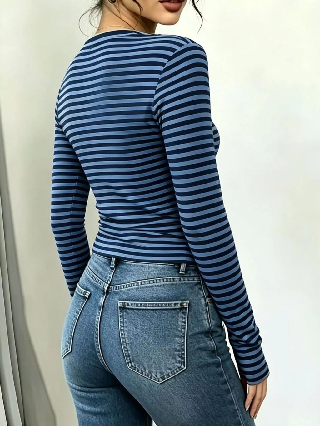 Long Sleeve Striped T-shirt Front Tie Detail (20)