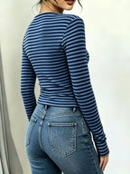 Long Sleeve Striped T-shirt Front Tie Detail (20)