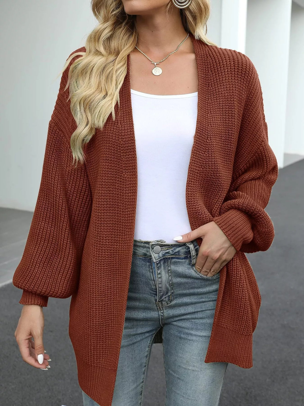 Chunky Knit Open Front Cardigan (2)