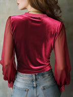 Lace Trim Sheer Long Sleeve Blouse (9)