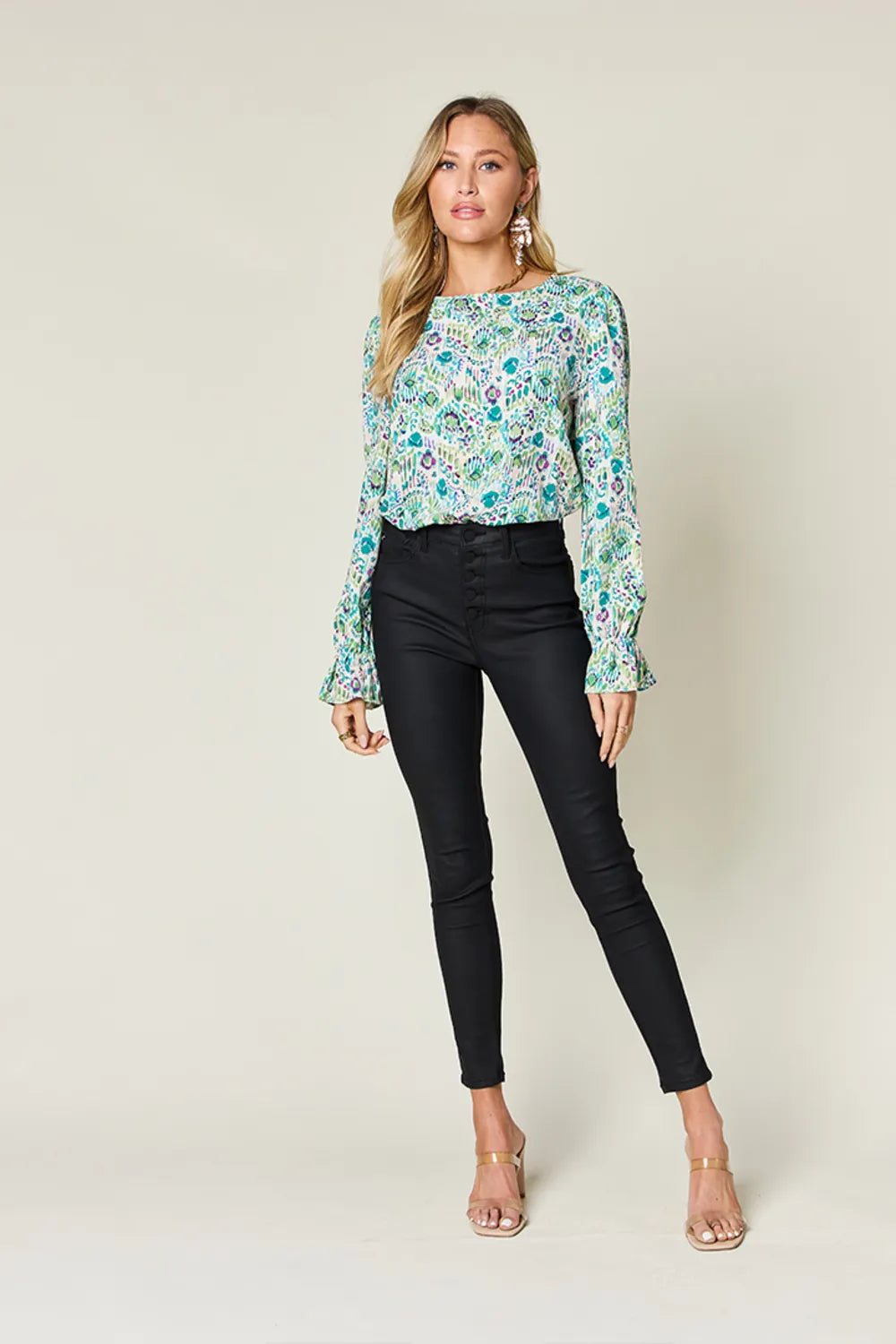 Full Size Printed Flounce Sleeve Blouse (9)