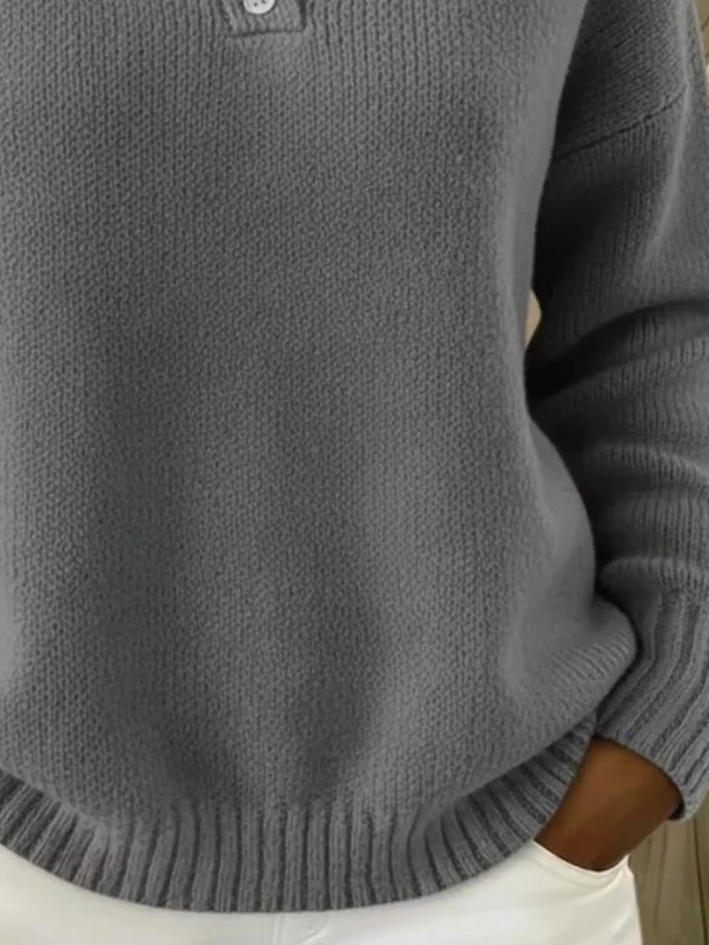 Full Size Button Detail Dropped Shoulder Sweater Plus (18)