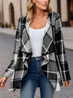 Plaid Open Front Long Sleeve Jacket (10)