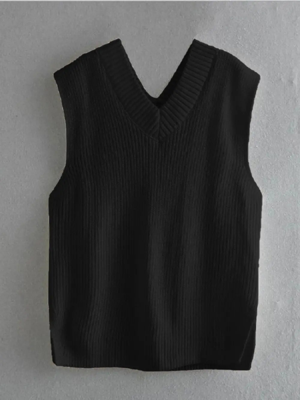 Ribbed V-neck Sleeveless Sweater Vest (3)