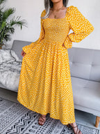 Smocked Square Neck Flounce Sleeve Dress (2)