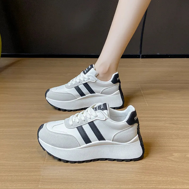 Side Striped Lace Up Platform Athletic Sneakers (5)