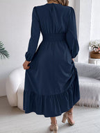 Round Neck Balloon Sleeve Tiered Dress (18)