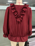 Ruffle V-neck Long Sleeve Blouse (12)