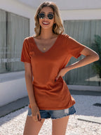 Lace Detail V-neck Short Sleeve T-shirt (6)